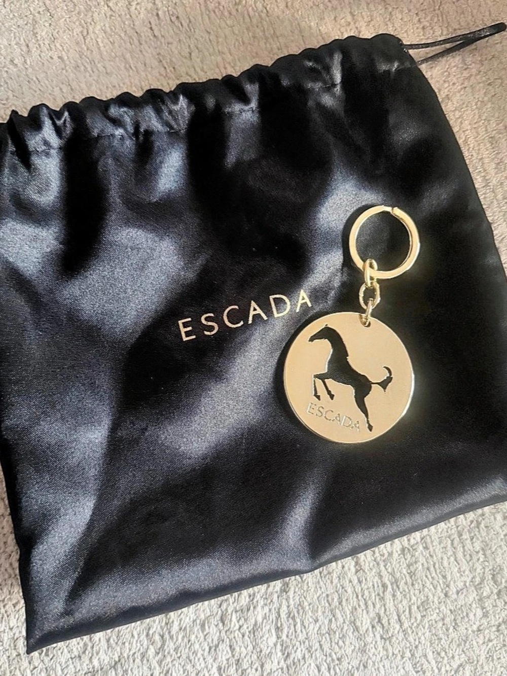 Vintage ESCADA Horse Medallion Keychain With Original Pouch